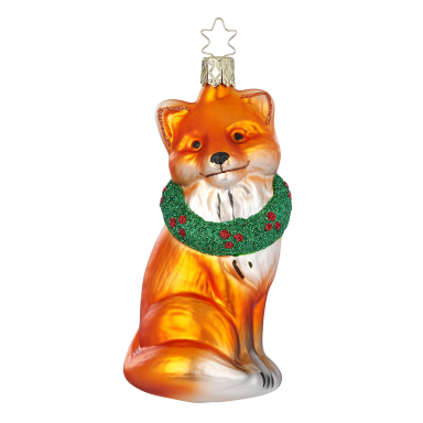 Inge Glas kerstornament - Vos - Met kerstkrans