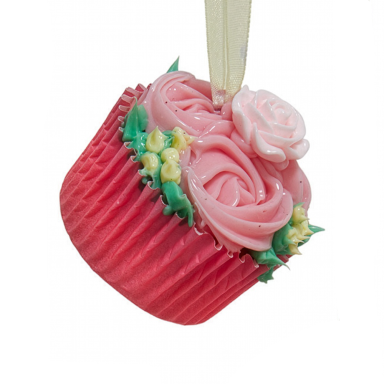 Kurt Adler kerstornament - Cupcake met roos