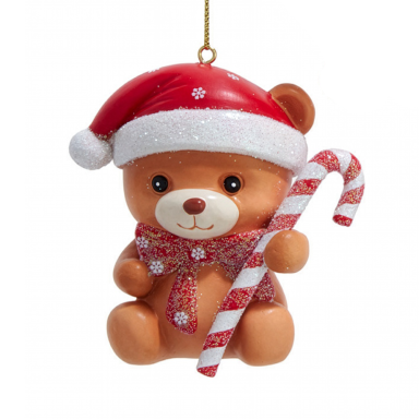 Kurt Adler kerstornament - Teddybeer met zuurstok