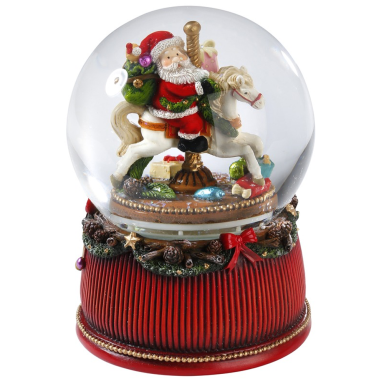 Inge Glas sneeuwbol - Kerstman op hobbelpaard