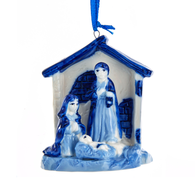 Kurt Adler porseleinen kerstornament - Kerststal - Delfts Blauw