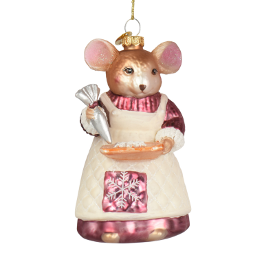 Decoris kerstornament - Muis met cake