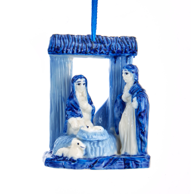 Kurt Adler porseleinen kerstornament - Kerststal - Delfts Blauw