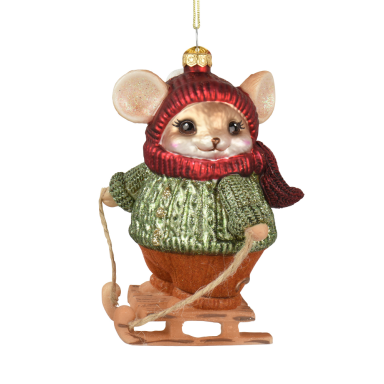 Decoris kerstornament - Muis op slee