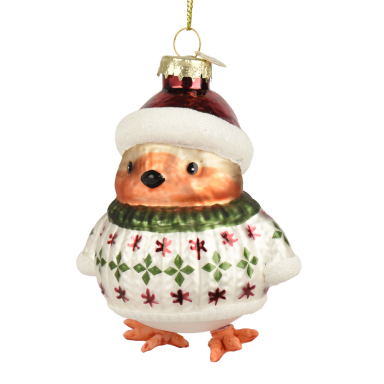 Decoris kerstornament - Roodborstje met kersttrui