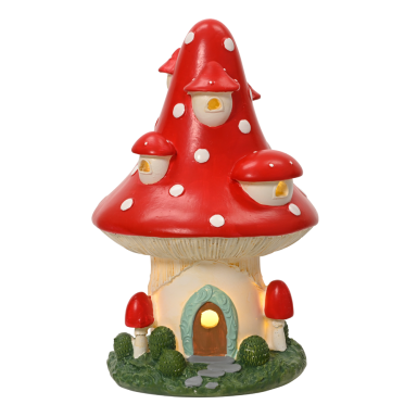 Decoris kerstbeeld - Paddenstoel huisje - Met LED