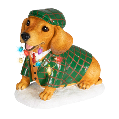 Decoris figurine de Noël - Chien avec guirlande lumineuse de Noël