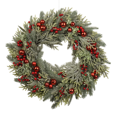 Everlands kerstkrans - Met kerstballen en bessen