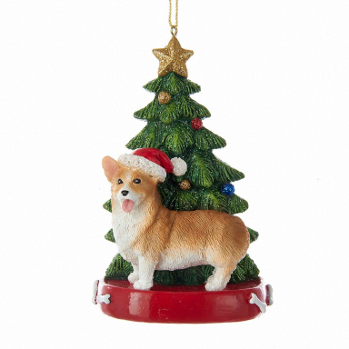 Kurt Adler kerstornament - Corgi met kerstboom