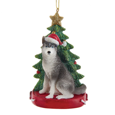 Kurt Adler kerstornament - Husky met kerstboom