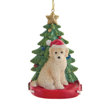 Kurt Adler kerstornament - Labradoodle met kerstboom