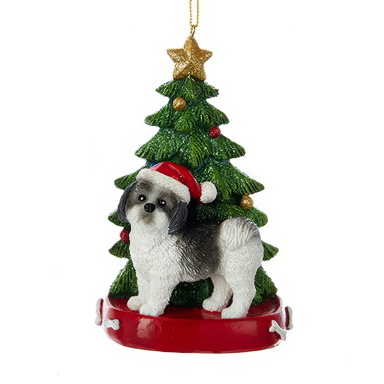 Kurt Adler kerstornament - Shih-Tzu met kerstboom