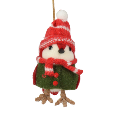 Decoris kerstornament - Vogel - Met kerstmuts