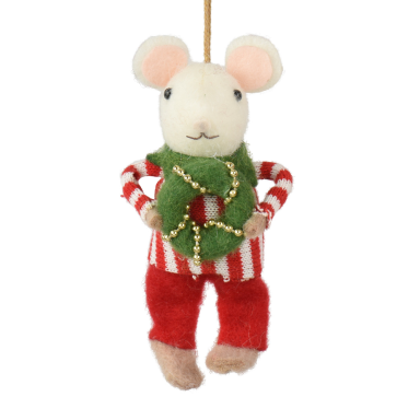 Decoris kerstornament - Muis met kerstkrans