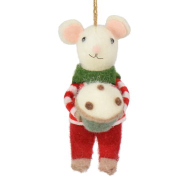 Decoris kerstornament - Muis met taart