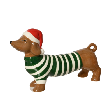 Decoris kerstfiguur - Teckel met kerstmuts