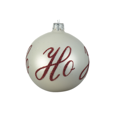 Glazen kerstbal - Met ho-ho-ho - Wit - 8 cm