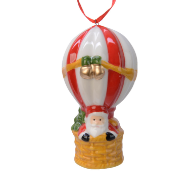 Dolomieten kerstornament - Luchtballon met kerstman - Rood en wit