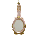 Glazen kerstornament - Barok spiegel met gouden glitters- Roze met goud - 15 cm